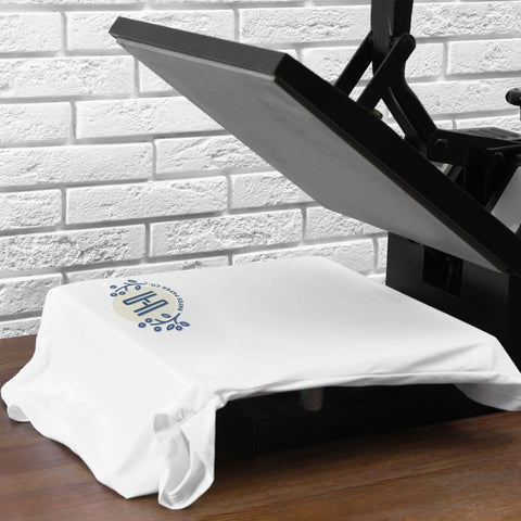 Hayes paper Co Sublimation Paper image of heat press with white t-shirt pressing a Hayes Paper t-shirt