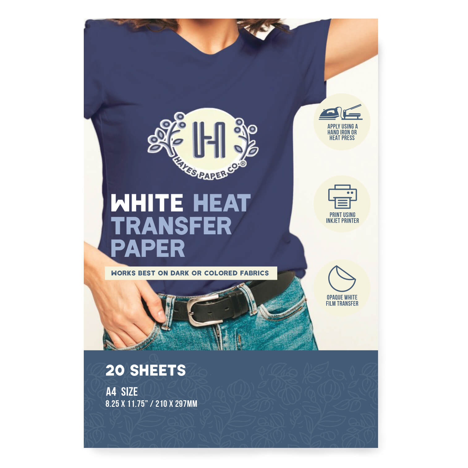 Hayes Paper Co Iron-On Heat Transfer Paper for Colored or Dark Fabrics, White Ba