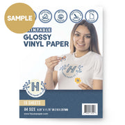 Hayes paper co, Vinyl paper, printable vinyl paper, self adhesive paper, glossy vinyl paper sample, glossy vinyl paper