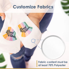 Hayes paper Co Sublimation Paper Image showing sublimated socks with words "customize Fabrics" and "fabric content must be at least 70% Polyester
