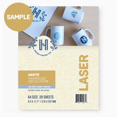 Hayes Paper Co, Waterslide decal paper, decal paper, decal paper sample, laser white sample, 1 sheet
